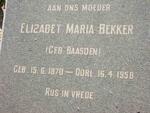 BEKKER Elizabet Maria geb. BAASDEN 1870-1958