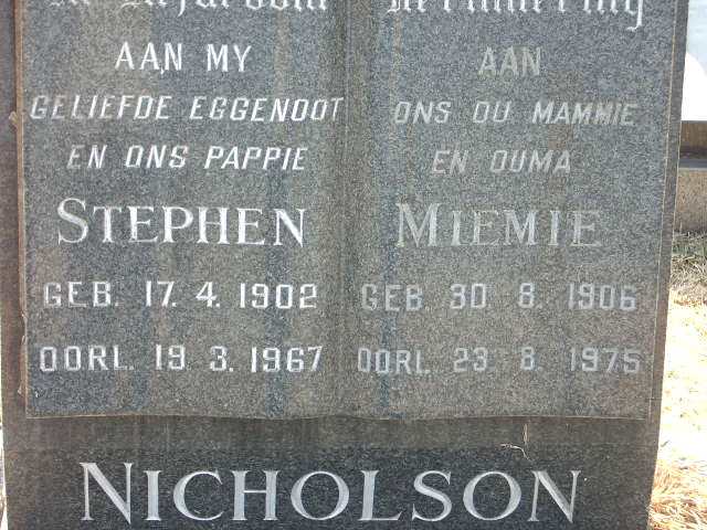 NICHOLSON Stephen 1902-1967 & Miemie 1906-1975