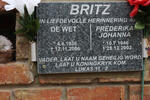 BRITZ De Wet 1936-2006 & Frederika Johanna 1946-2002