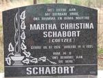 SCHABORT Martha Christina nee COETZEE 1926-1995