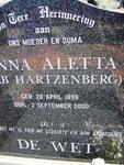 WET Anna Aletta, de nee HARTZENBERG 1899-2000