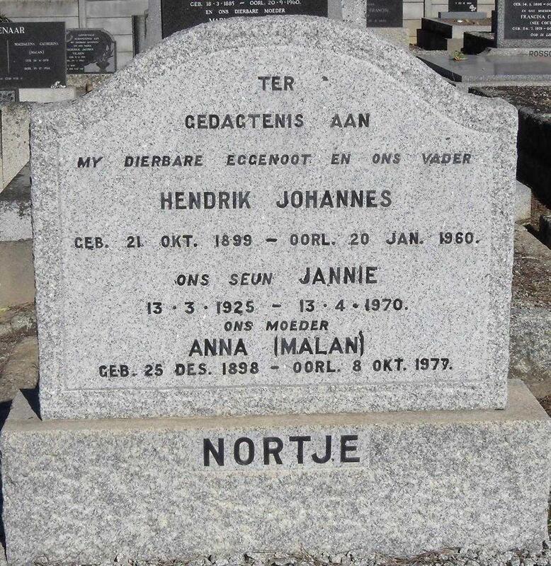 NORTJE Hendrik Johannes 1899-1960 & Anna MALAN 1898-1977 :: NORTJE Jannie 1925-1970