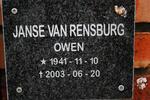 RENSBURG Owen, Janse van 1941-2003