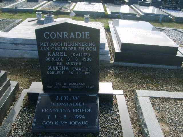 CONRADIE Karel -1986 :: CONRADIE Martha -1991 :: LOUW Francina Briede nee CONRADIE -1994