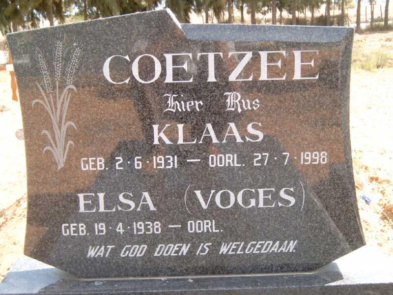 COETZEE Klaas 1931-1998 & Elsa VOGES 1938-