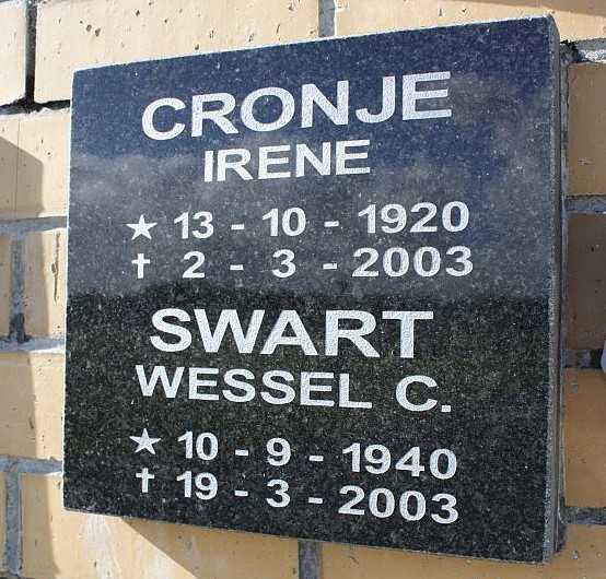 CRONJE Irene 1920-2003 :: SWART Wessel C. 1940-2003