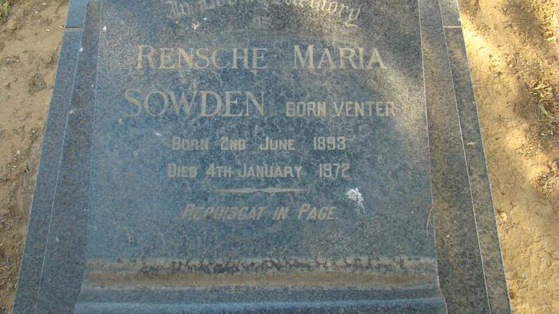 SOWDEN Rensche Maria nee VENTER 1893-1972