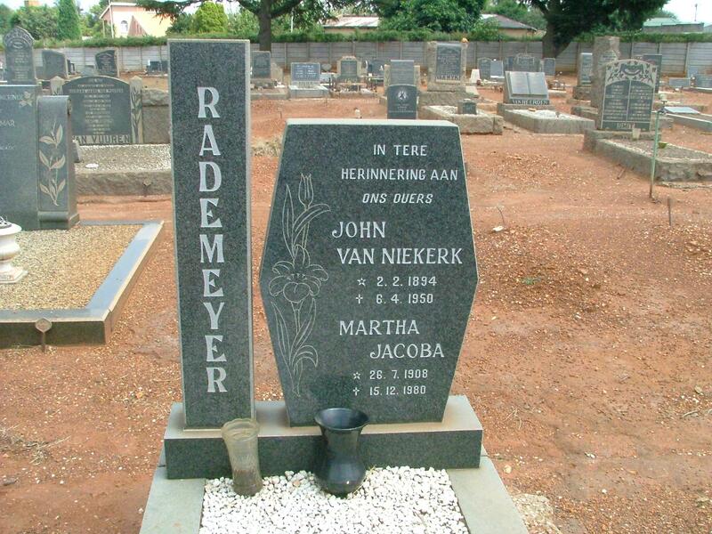 RADEMEYER John Van Niekerk 1894-1950 & Martha Jacob 1908-1980