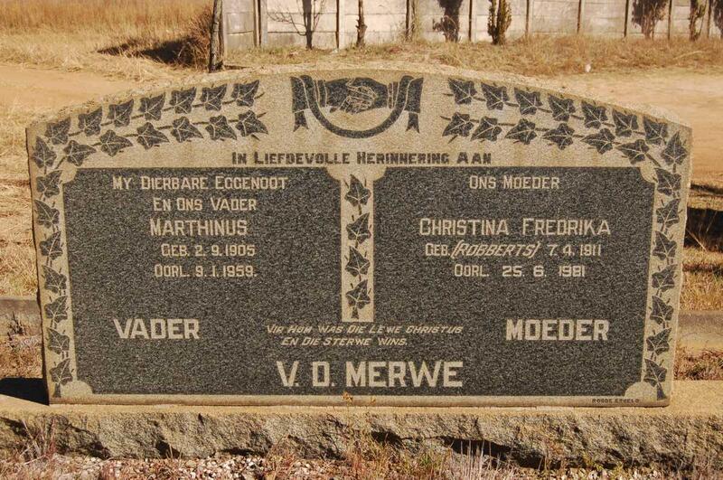 MERWE Marthinus, v.d. 1905-1959 & Christina Fredrika ROBBERTS 1911-1981