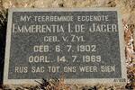 JAGER Emmerentia I., de nee V. ZYL 1902-1969