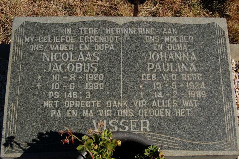 VISSER Nicolaas Jacobus 1920-1980 & Johanna Paulina V.D. BERG 1924-1989