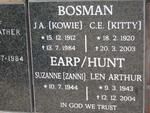 BOSMAN J.A. 1912-1984 & C.E. 1920-2003 :: EARP Suzanne 1944- :: HUNT Len Arthur 1943-2004
