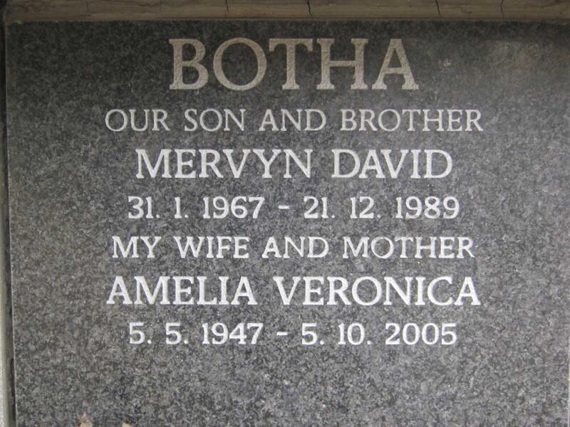 BOTHA Mervyn David 1967-1989 & Amelia Veronica 1947-2005