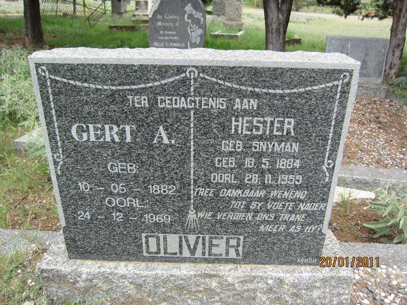 OLIVIER Gert A. 1882-1969 & Hester SNYMAN 1884-1959