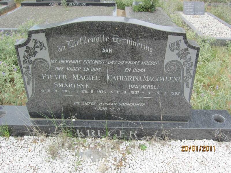 KRUGER Pieter Magiel Smartryk 1901-1976 & Catharina Magdalena MALHERBE 1907-1993