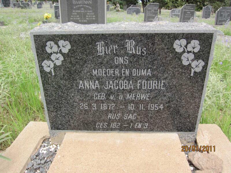 FOURIE Anna Jacoba nee van der MERWE 1872-1954