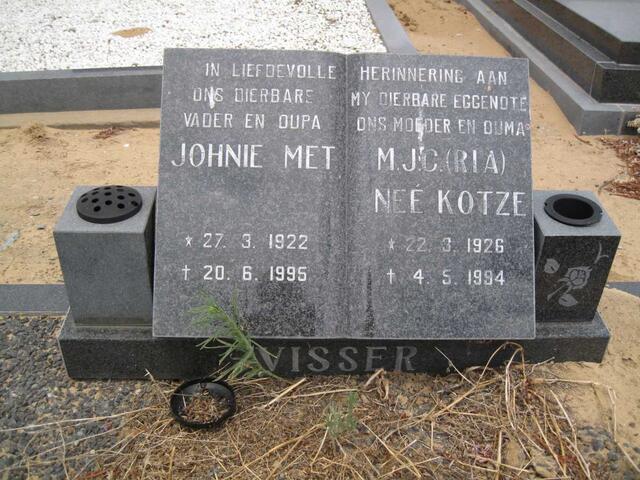 VISSER Johnie Met 1922-1995 & M.J.C KOTZE 1926-1994
