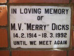 DICKS M.V. 1914-1992