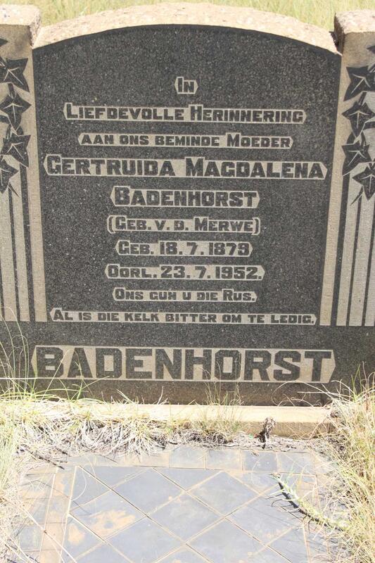 BADENHORST Gertruida Magdalena nee v.d. MERWE 1879-1952