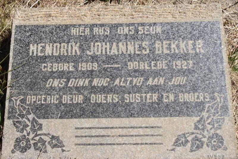 BEKKER Hendrik Johannes 1909-1927