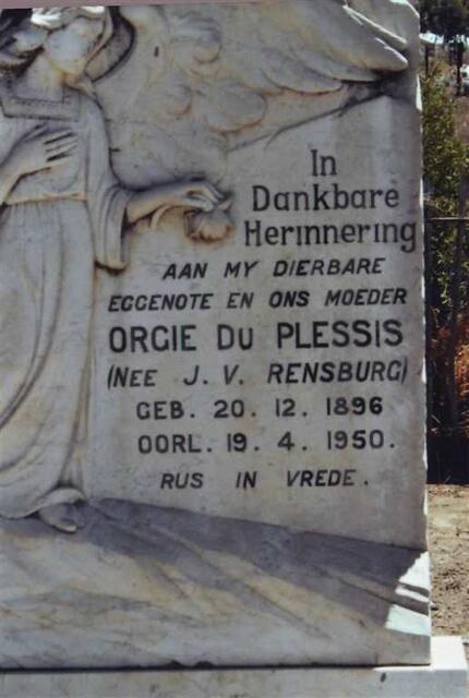 PLESSIS Orgie, du nee J.V. RENSBURG 1896-1950
