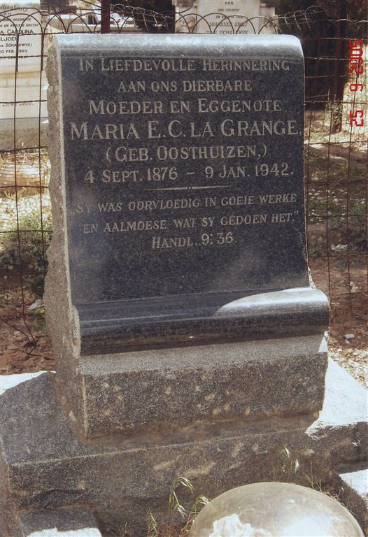 GRANGE Maria E.C., la nee OOSTHUIZEN 1876-1942