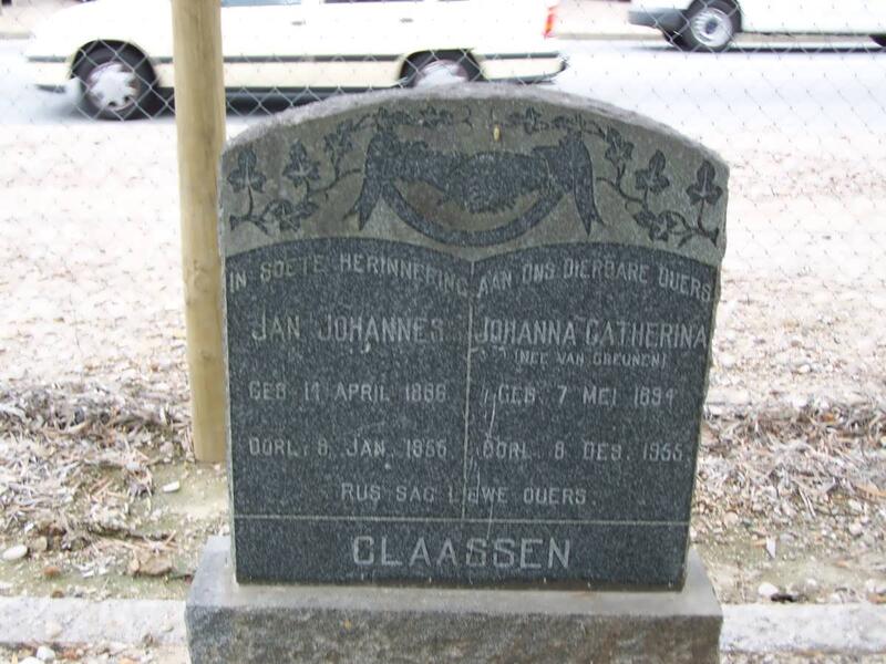 CLAASSEN Jan Johannes 1886-1966 & Johanna Catherina VAN GRUENEN 1894-1965