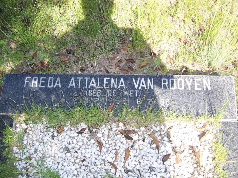 ROOYEN Freda Attalena, van nee de WET 1924-1982