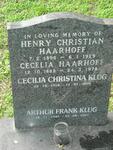 HAARHOFF  Henry Christian 1896-1929 & Cecelia 1888-1978 :: KLUG Cecilia Christina 1918-2006 :: KLUG Arthur Frank 1945-2007 