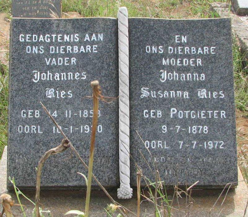 RIES Johannes 1853-19?0 & Susanna POTGIETER 1878-1972