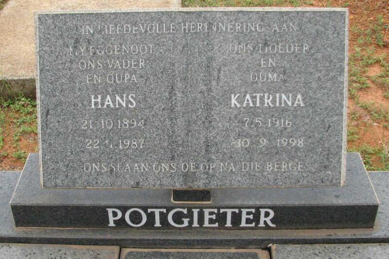 POTGIETER Hans 1894-1987 & Katrina 1916-1998