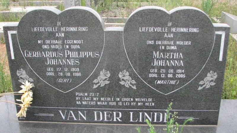 LINDE Gerhardus Philippus Johannes, van der 1909-1986 & Martha Johanna 1914-2005