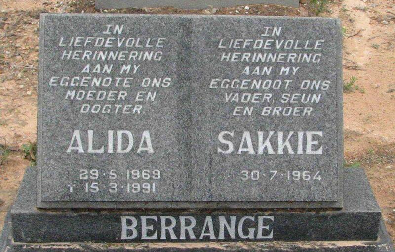 BERRANGE Sakkie 1964 & Alida 1969-1991