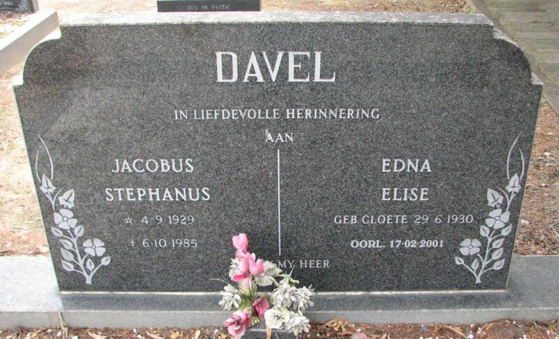 DAVEL Jacobus Stephanus 1929-1985 & Edna Elise CLOETE 1930-2001