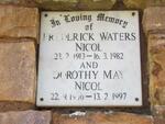 NICOL Frederick Waters 1913-1982 & Dorothy May 1906-1997