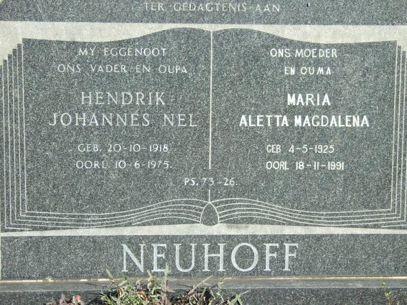 NEUHOFF Hendrik Johannes Nel 1918-1975 & Maria Aletta Magdalena 1925-1991
