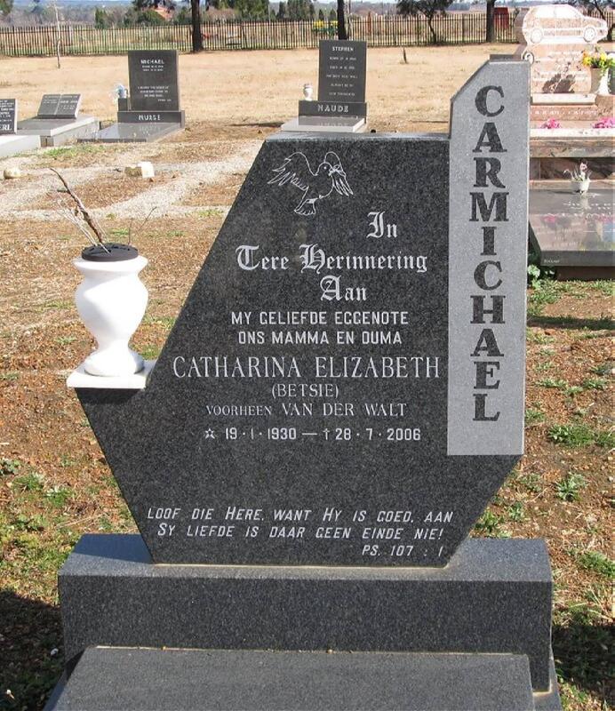 CARMICHAEL Catharina Elizabeth, formerly VAN DER WALT 1930-2006