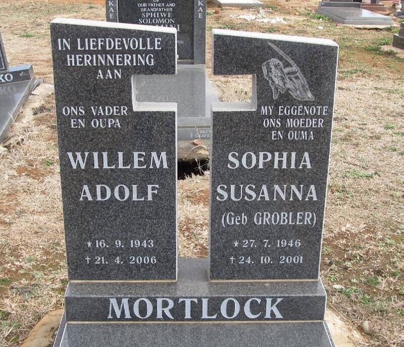 MORTLOCK Willem Adolf 1943-2006 & Sophia Susanna GROBLER 1946-2001