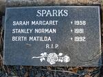 SPARKS Sarah Margaret -1958 :: SPARKS Stanley Norman -1981 :: SPARKS Bertha Matilda -1992