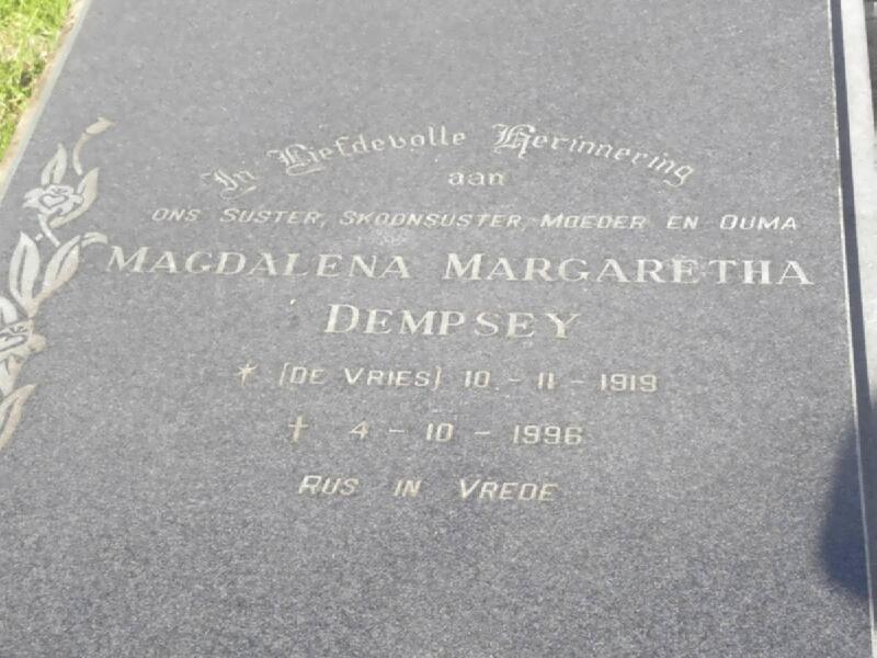DEMPSEY Magdalena Margaretha nee DE VRIES 1919-1996