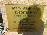 GOOSEN Mary Mathilda nee DE BEER 1926-2004