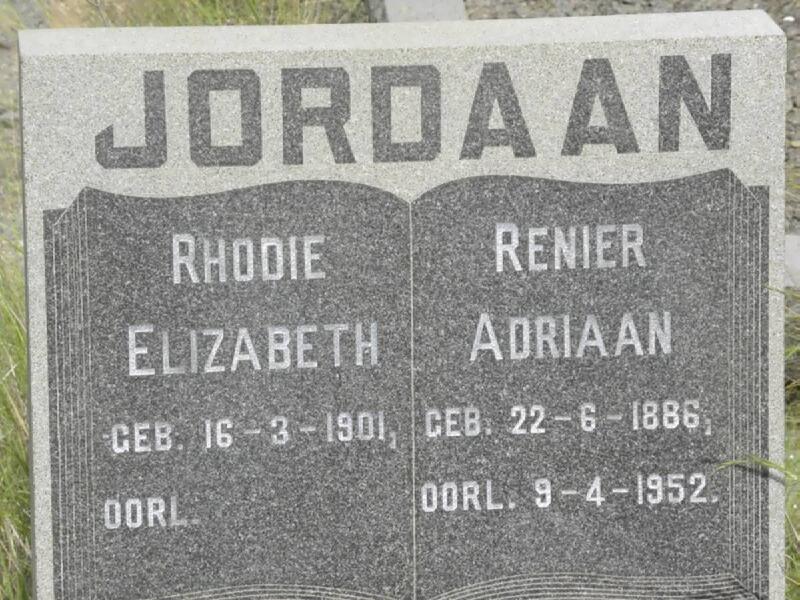 JORDAAN Renier Adriaan 1886-1952 & Rhodie Elizabeth 1901-