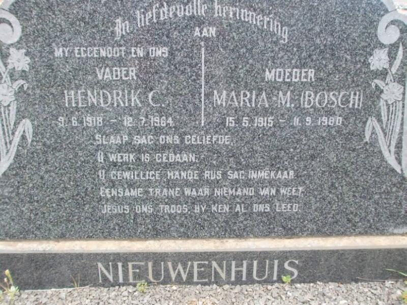 NIEUWENHUIS Hendrik C. 1918-1964 & Maria M. BOSCH 1915-1980
