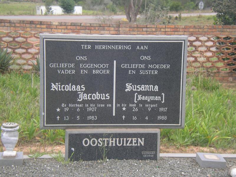 OOSTHUIZEN Nicolaas Jacobus 1907-1983 & Susanna SAAYMAN 1917-1988