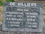 VILLIERS A.C., de 1920-2001 & Rykie 1920-2008