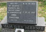 MERWE Anna Christina, van der nee UYS 1933-1992