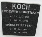 KOCH Lodewyk Christiaan 1916-2002 & Maria Elizabeth 1922-2008