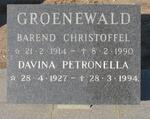 GROENEWALD Barend Christoffel 1914-1990 & Davina Petronella 1927-1994