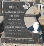 RETIEF Johannes Frederick 1905-1993 & Magdalena Jurina ROUX 1987-1987