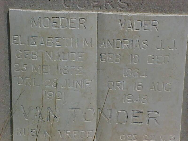 TONDER Andrias J.J., van 1864-1948 & Elizabeth M. NAUDE 1872-1921